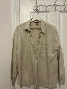 H&M Light Beige Linen-Blend Short Sleeve Shirt